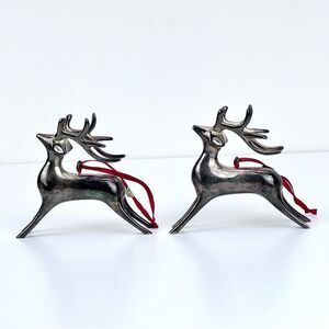 Vintage Pottery Barn Silver Plated Reindeer (2) Christmas Ornaments Tarnished